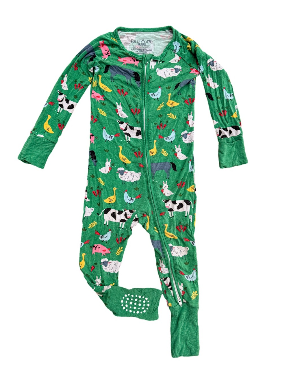 Reshinee Bamboo Zippy Pajamas 12 18 month Boy Girl Farm Animal Soft Footies Cuff